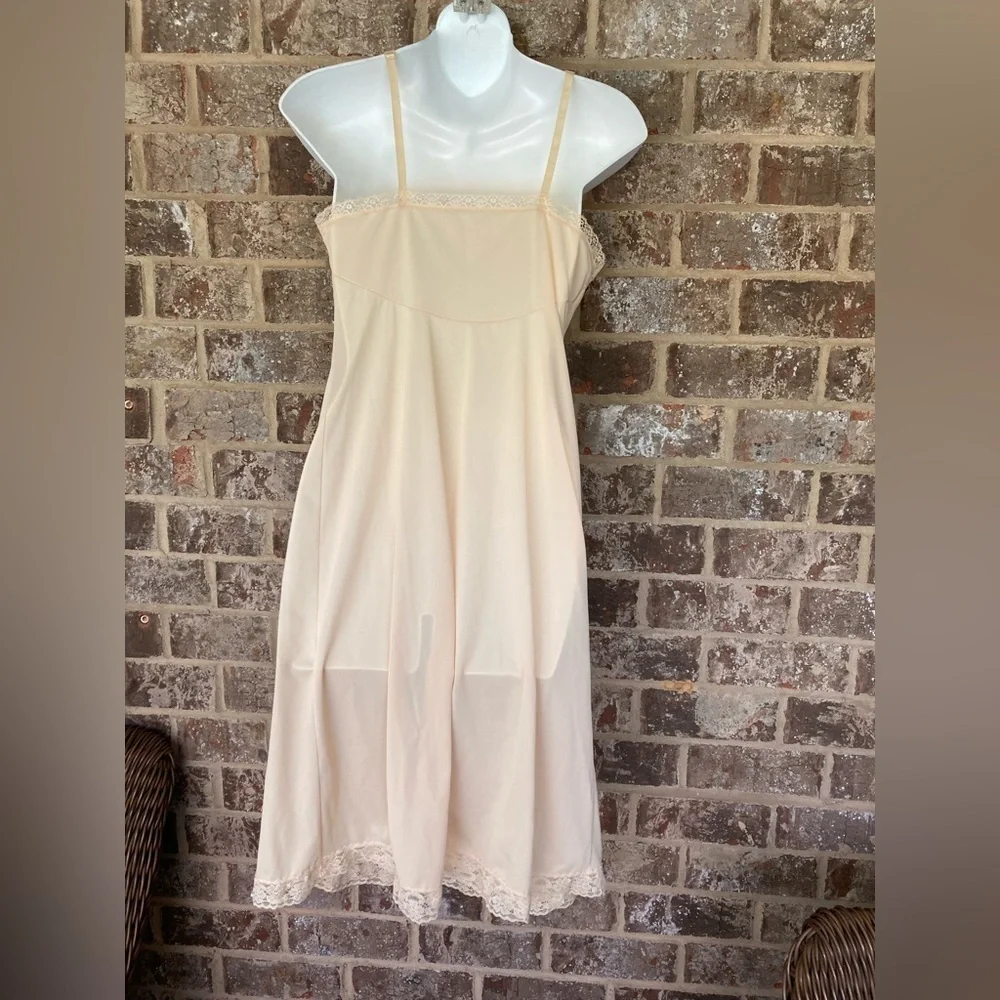 Cream slip dress vintage Nylon lace Size Small - Picture 8 of 9